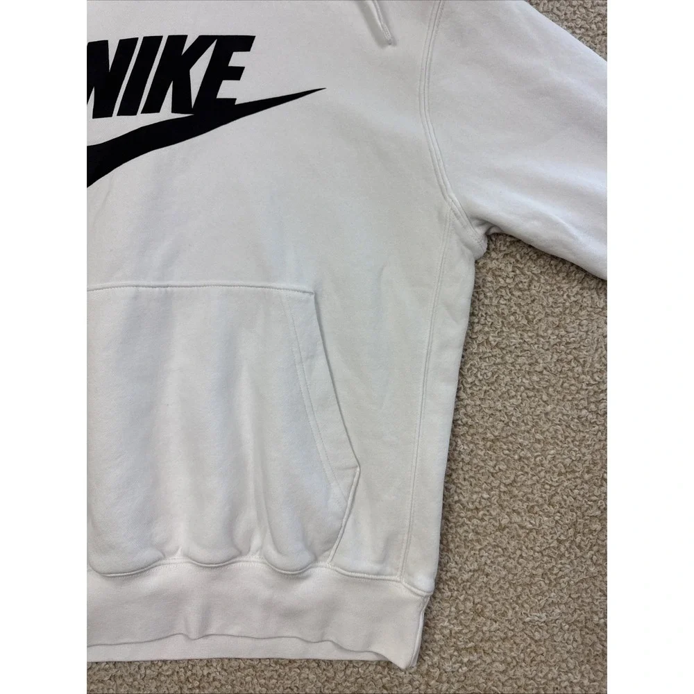White Nike Sportswear Club Fleece Men's Pullover Hoodie Black Swoosh Size Small